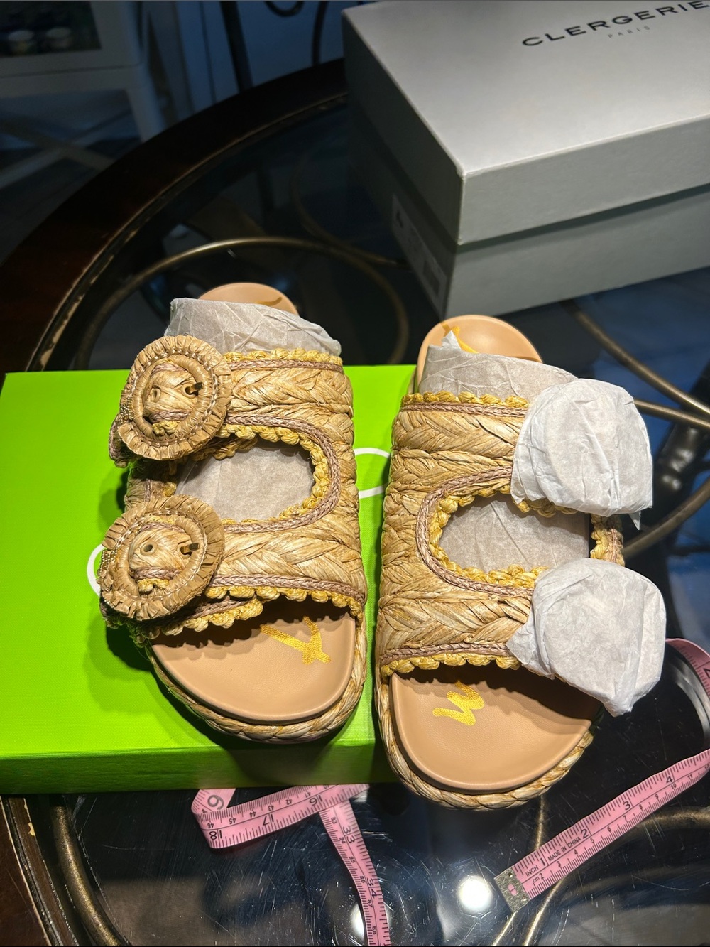 Sam Edelman new in box Natural Raffia Double-Buckle Slide Mules 7.5 - Picture 6 of 6